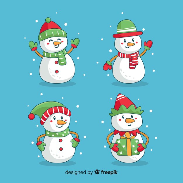 Colección de muñecos de nieve adorables de navidad dibujados a mano