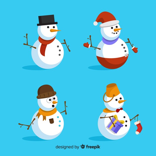 Colección de muñecos de nieve en diseño plano
