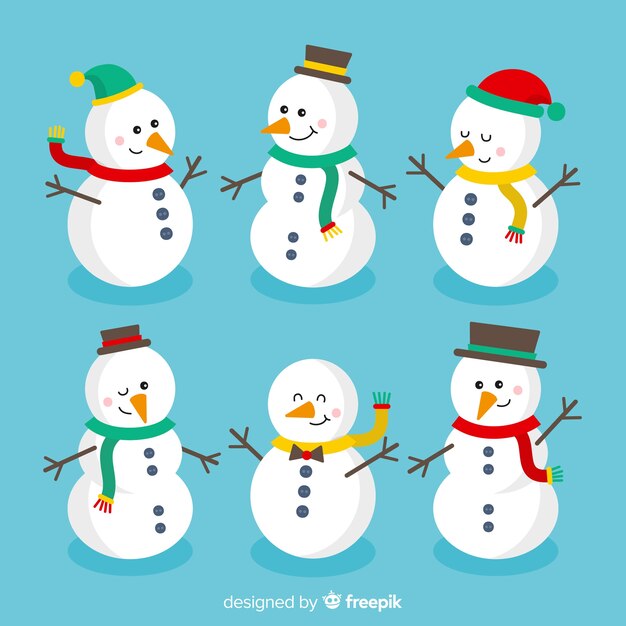 Colección de muñecos de nieve en diseño plano