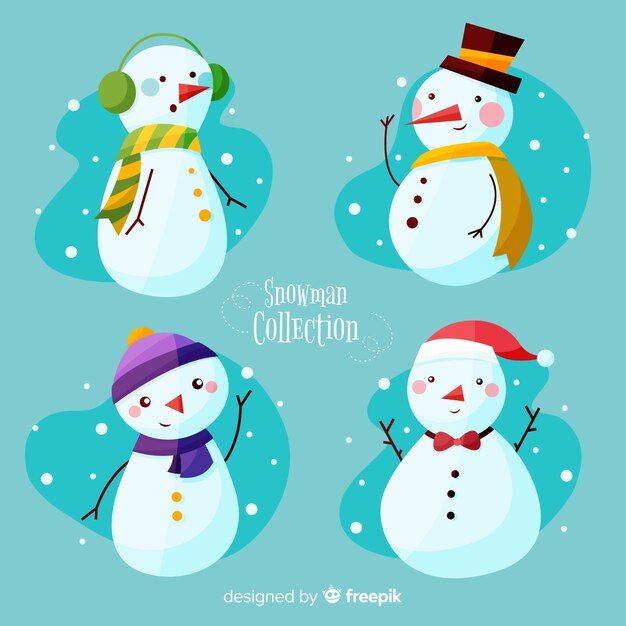 Colección de muñecos de nieve en diseño plano