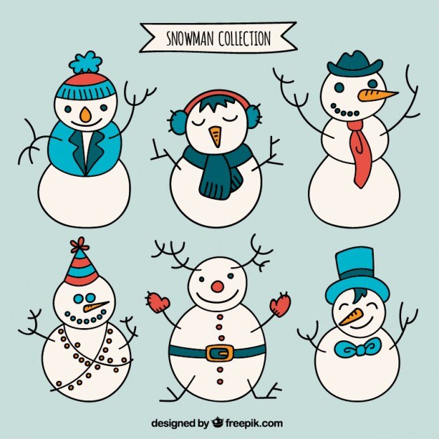 Colección de muñecos de nieve en estilo dibujado a mano