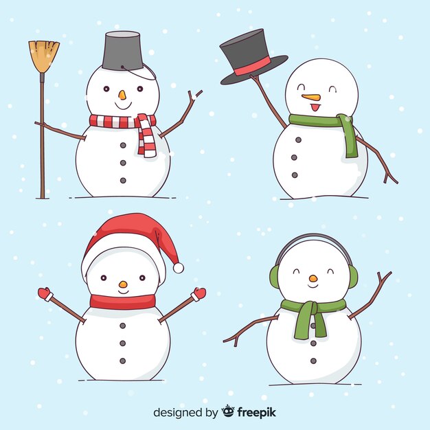 Colección de muñecos de nieve de navidad dibujados a mano