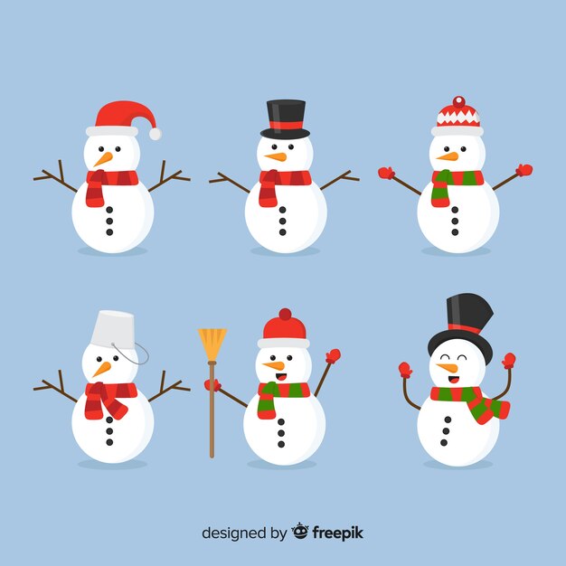 Colección de muñecos de nieve de navidad en diseño plano
