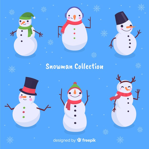 Colección de muñecos de nieve de navidad en diseño plano