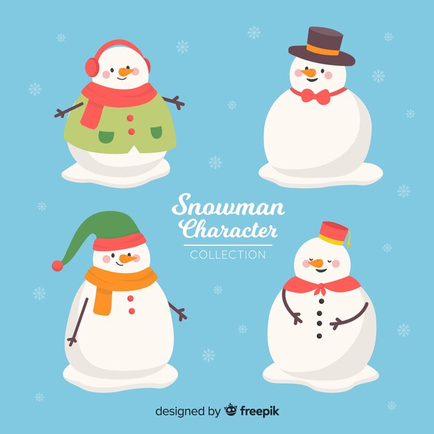 Colección de muñecos de nieve de navidad en diseño plano