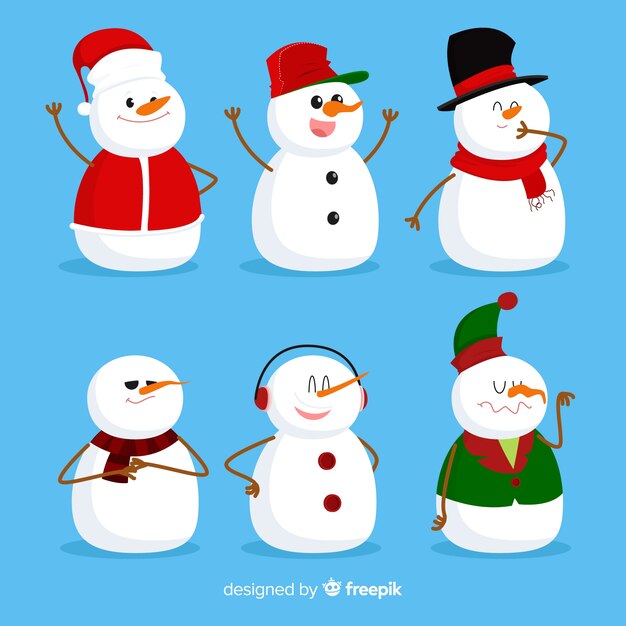 Colección de muñecos de nieve de navidad en diseño plano