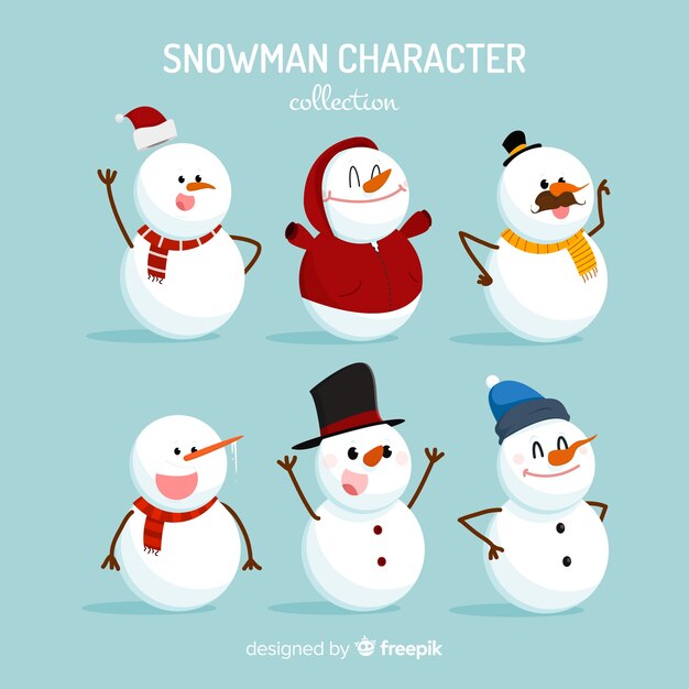 Colección de muñecos de nieve de navidad en diseño plano