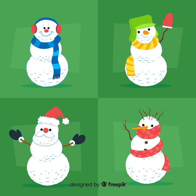 Colección de muñecos de nieve de navidad en diseño plano