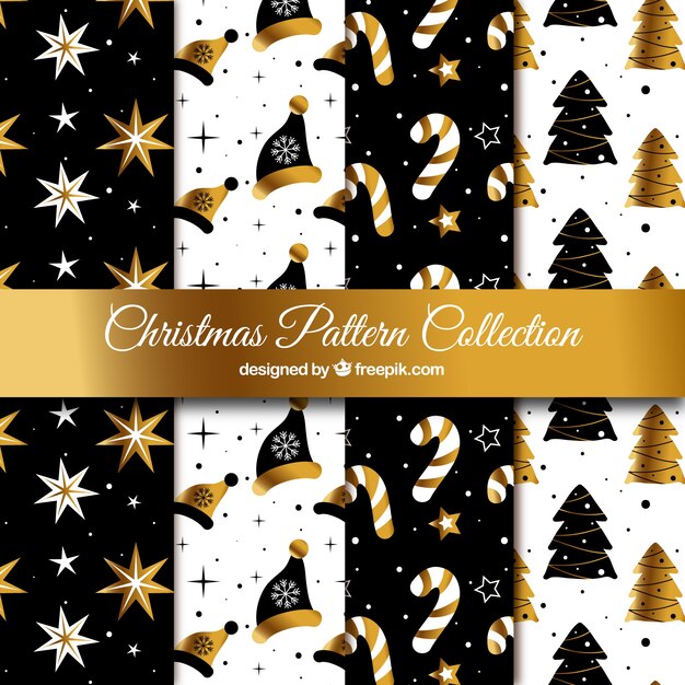 Colección de navidad de patrones negros y dorados