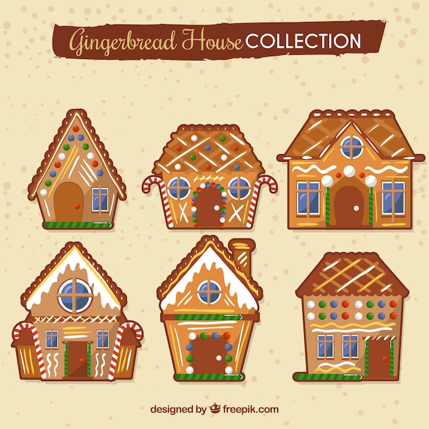 Vector gratuito colección navideña de casitas de jengibre decoradas