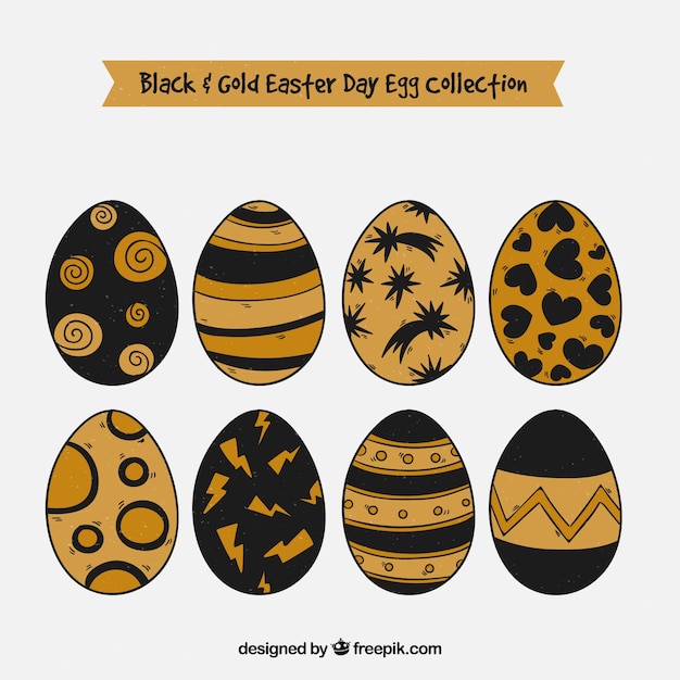 Vector gratuito colección negro y dorado de huevos del día de pascua