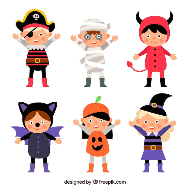 Colección de niños con disfraces de halloween