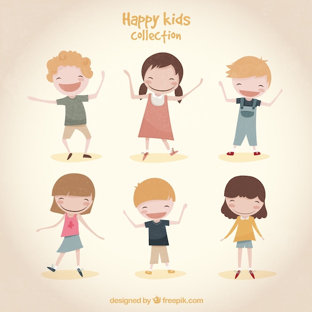 Vector gratuito colección de niños felices ilustrados