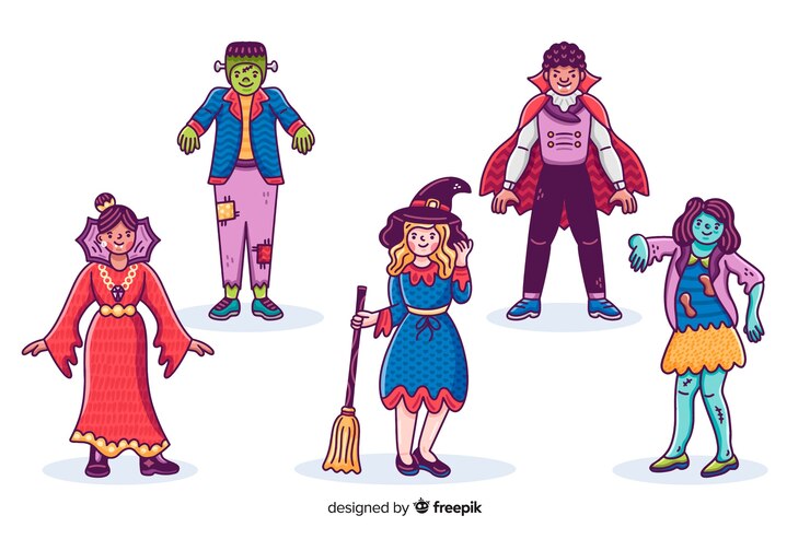 Vector gratuito colección de niños de halloween dibujados a mano sobre fondo blanco