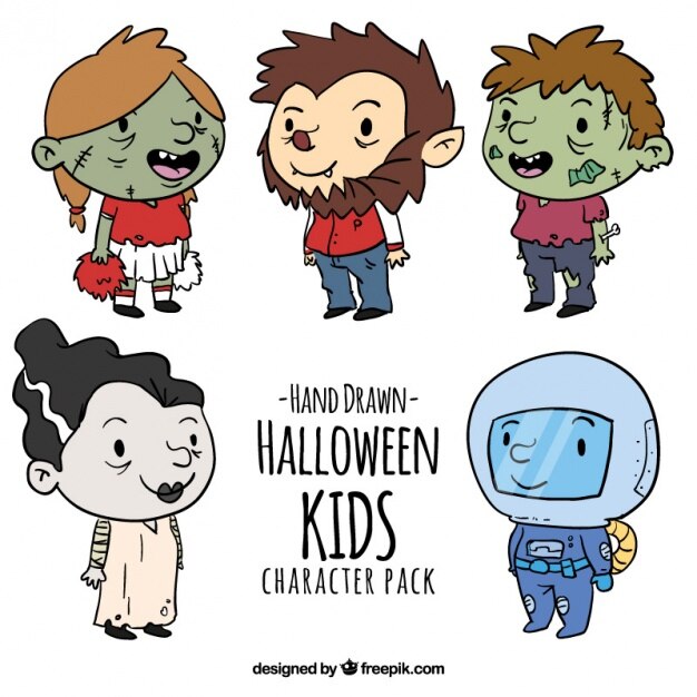 Vector gratuito colección de niños de halloween dibujados a mano