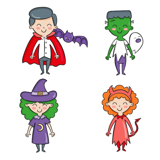 Vector gratuito colección de niños de halloween dibujados a mano