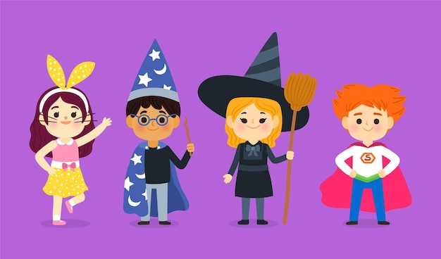 Vector gratuito colección de niños de halloween dibujados a mano