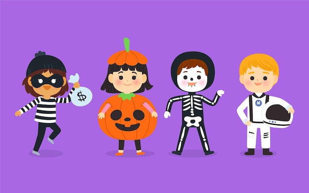 Vector gratuito colección de niños de halloween dibujados a mano