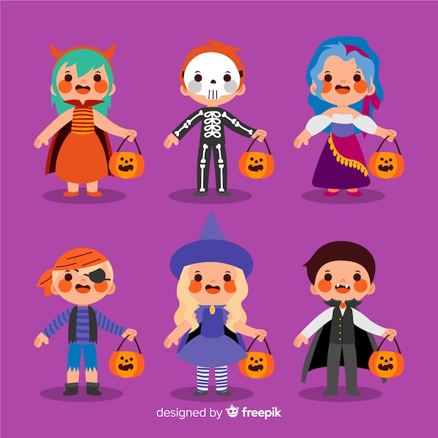 Colección de niños de halloween dibujados a mano