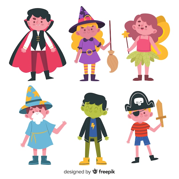 Vector gratuito colección de niños de halloween dibujados a mano