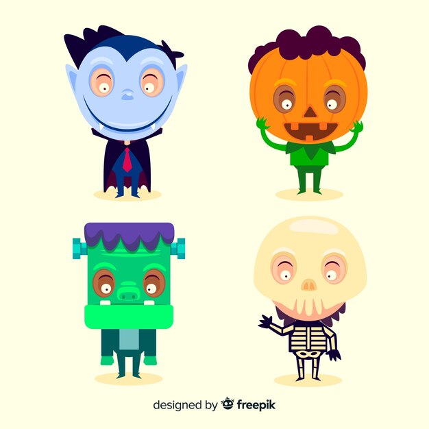 Colección de niños de halloween en diseño plano