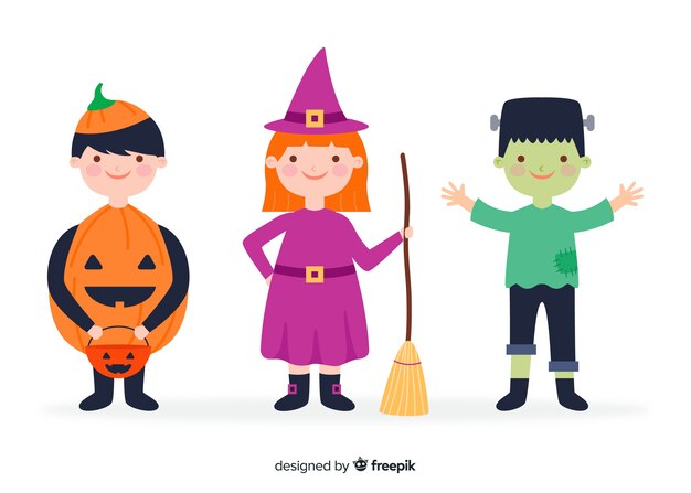 Colección de niños de halloween en diseño plano
