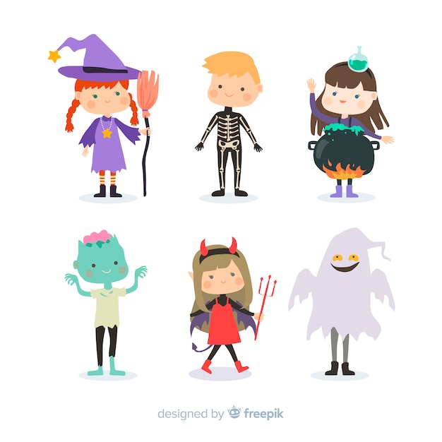 Colección de niños de halloween en diseño plano