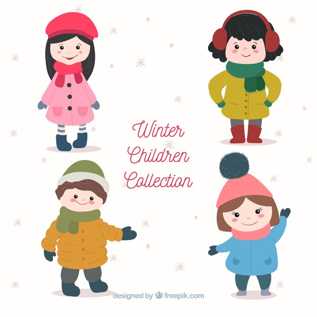 Colección niños invierno monos dibujados a mano