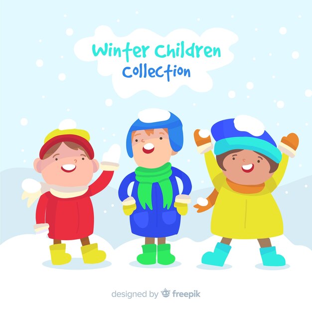 Colección de niños en invierno
