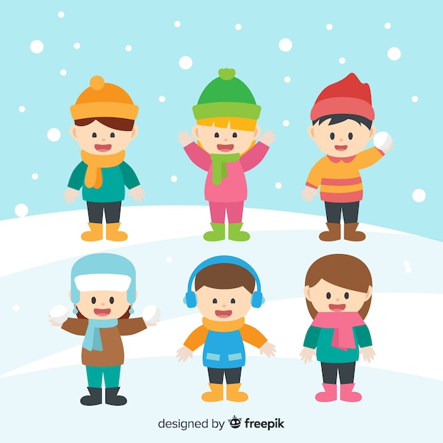 Colección de niños en invierno 