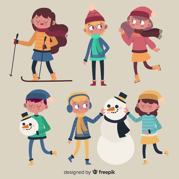 Vector gratuito colección de niños en invierno