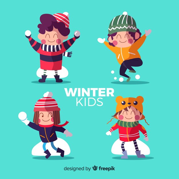 Colección de niños en invierno