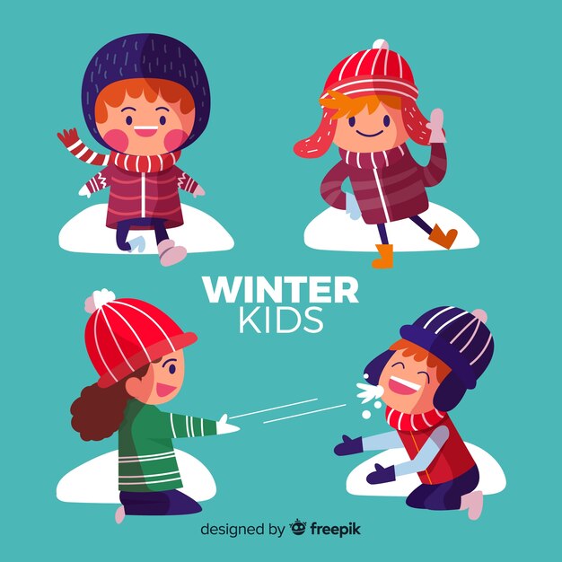 Colección de niños en invierno