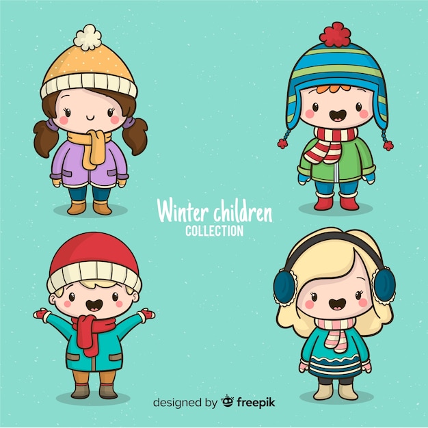 Colección de niños en invierno