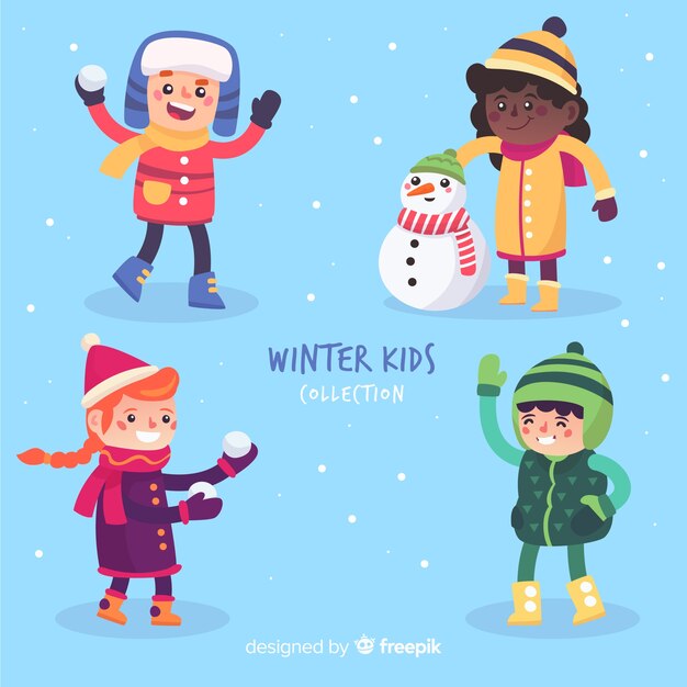 Colección de niños en invierno