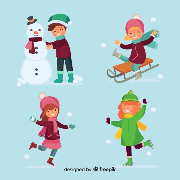 Colección de niños en invierno