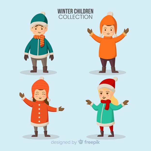 Colección de niños en invierno