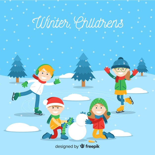 Colección de niños en invierno