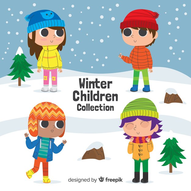 Colección de niños en invierno