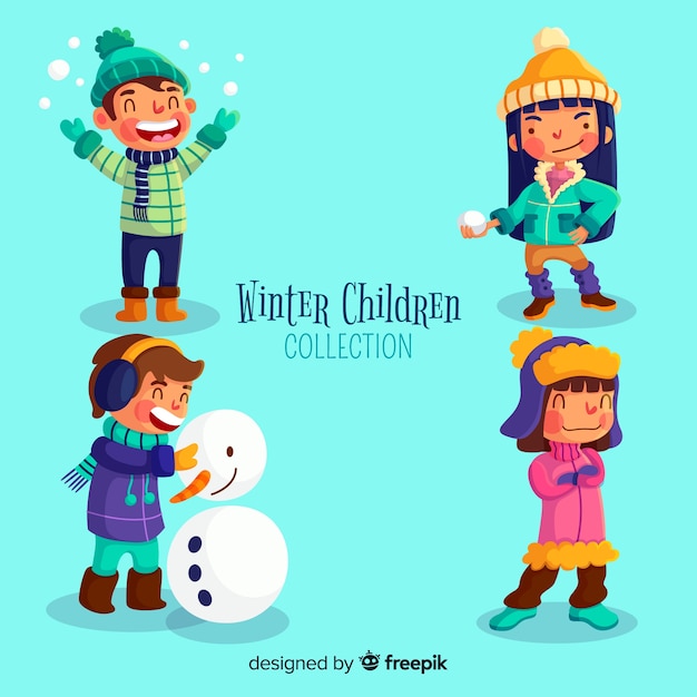 Colección de niños en invierno