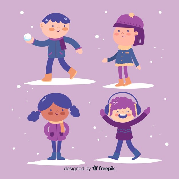 Colección de niños en invierno