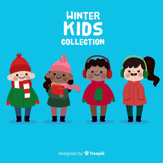 Colección de niños en invierno