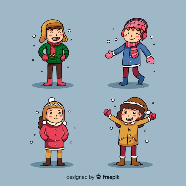 Colección de niños en invierno