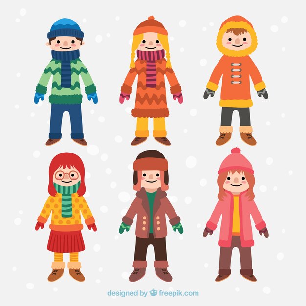 Colección de niños en ropa de invierno