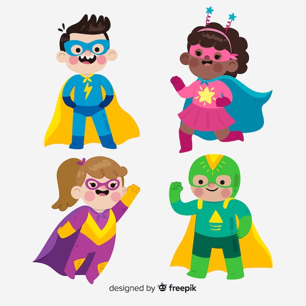 Vector gratuito colección de niños superheroes