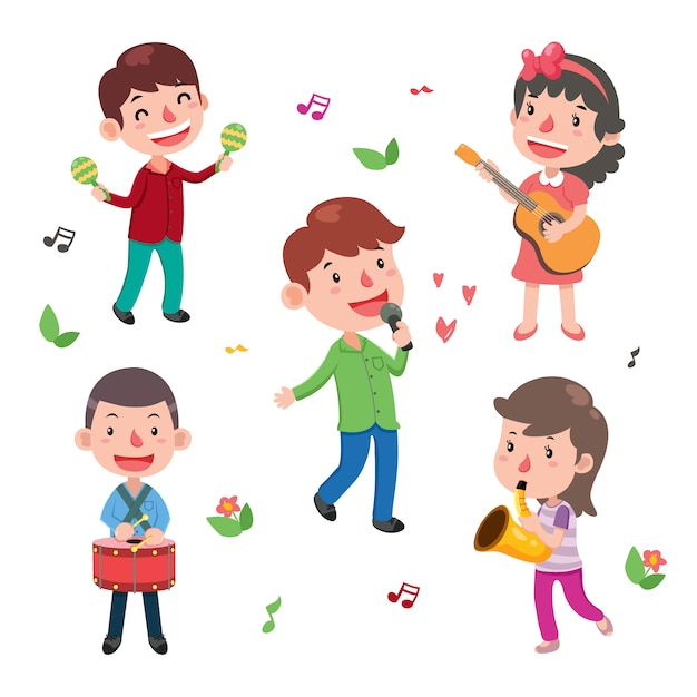 Vector gratuito colección de niños tocando instrumentos