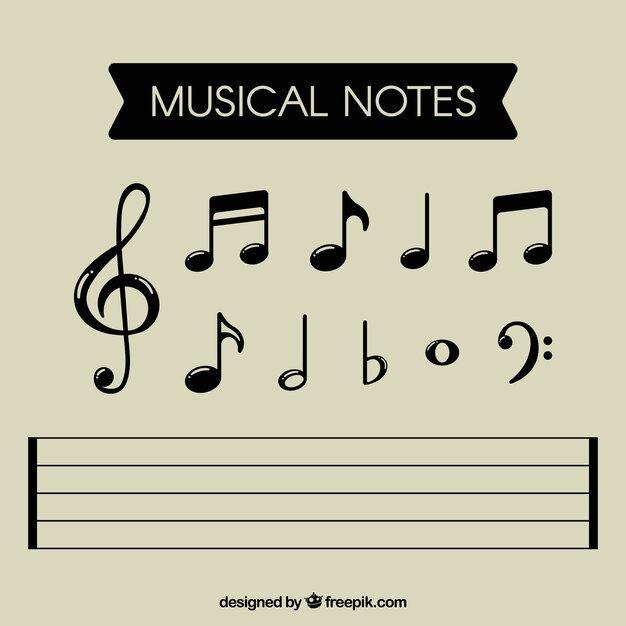 Colección de notas musicales negras