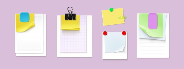 Colección de notas de papel fijadas con clips de encuadernación