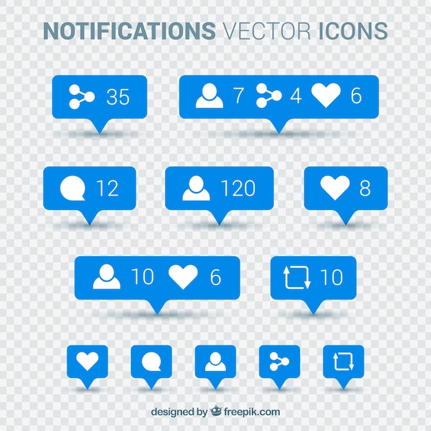 Vector gratuito colección de notificaciones de instagram