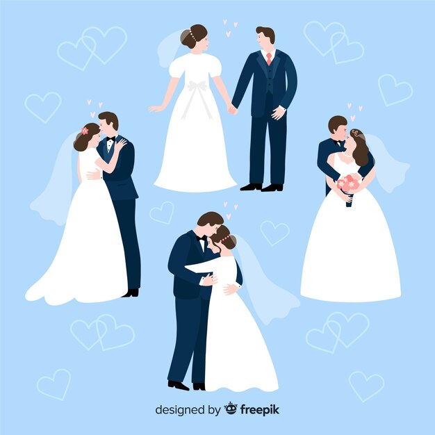 Colección de novios dibujados a mano